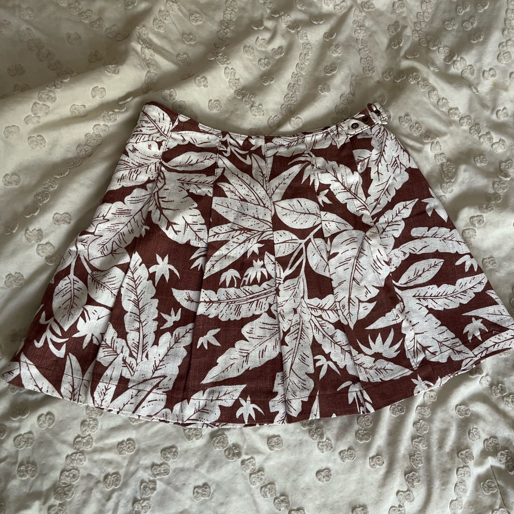 UO Tropical Print A-Line Skirt - Brown & White